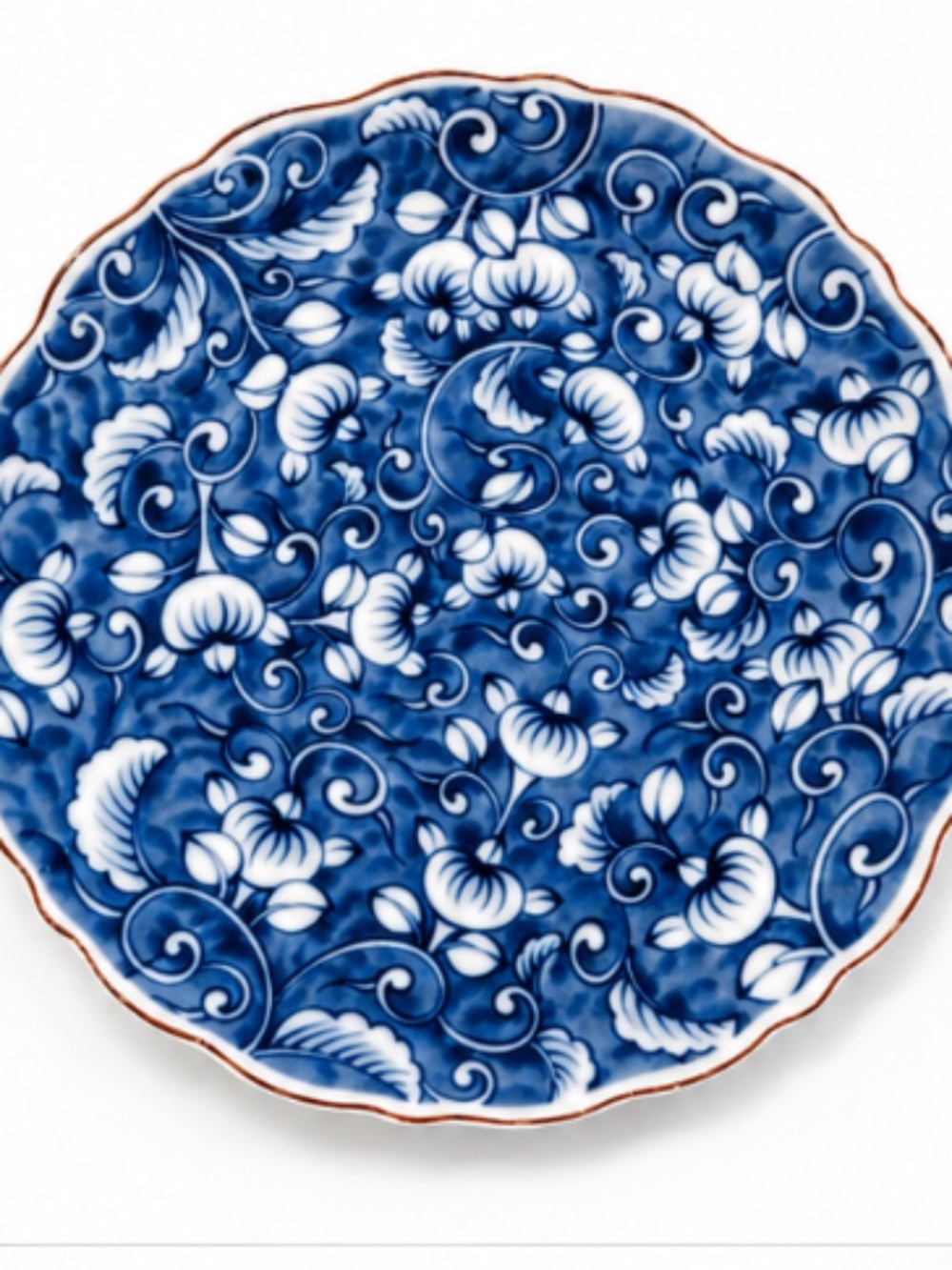 Pair of Vintage Blue & White Porcelain Plate Scalloped Edge Asian Chinoiserie